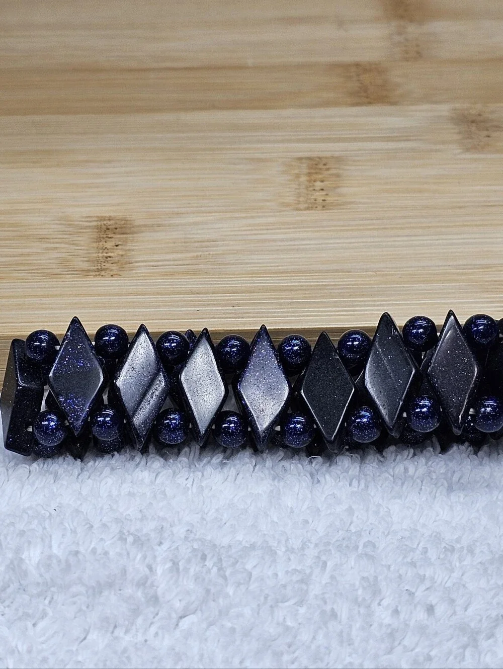 Midnight-Blue Goldstone Sparkling Gemstone Stretch Bracelet Vintage